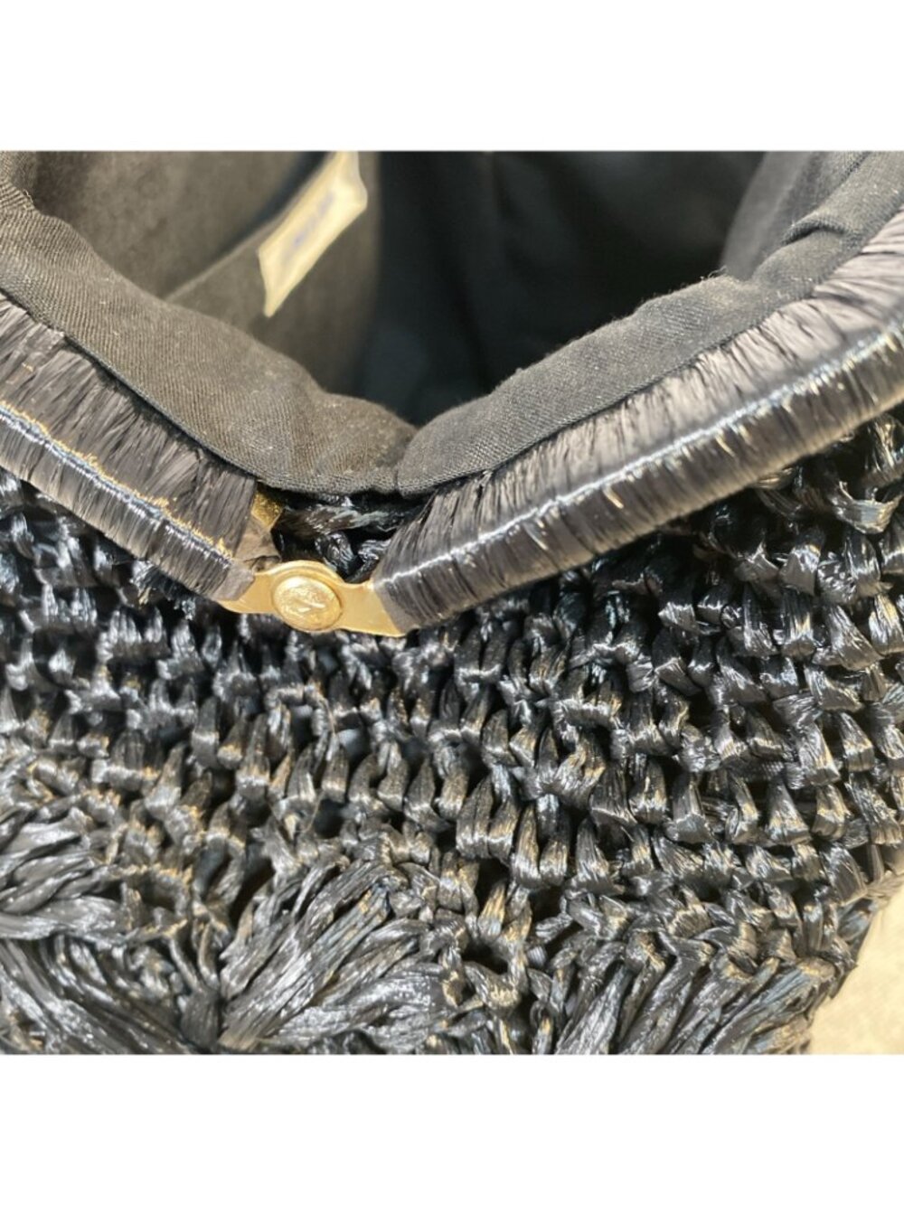 VTG Black Straw Raffia Woven 124 Japan Purse Handbag Gold Tone Clasp Closure EUC - Picture 8 of 11
